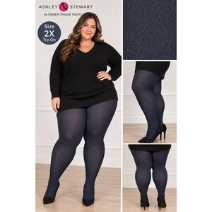 Ashley Stewart Navy Blue 60 Denier Opaque Tights Plus Size 2X CD AD110534 NEW